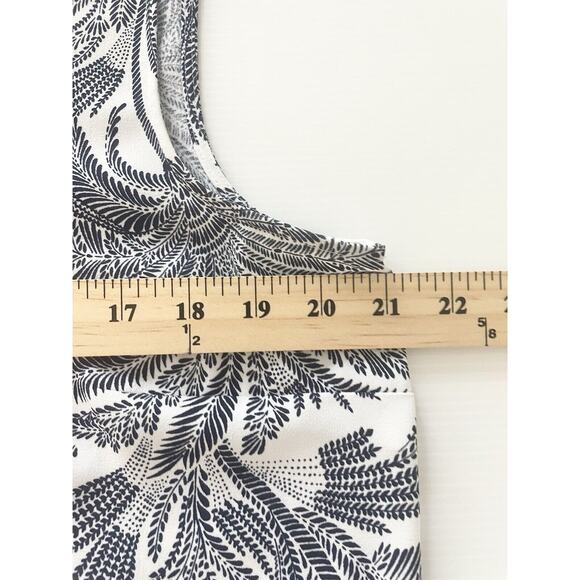 Talbots Sleeveless Blouse Size 14 White Navy Palm Print Side Hip Tie Top - Picture 6 of 7
